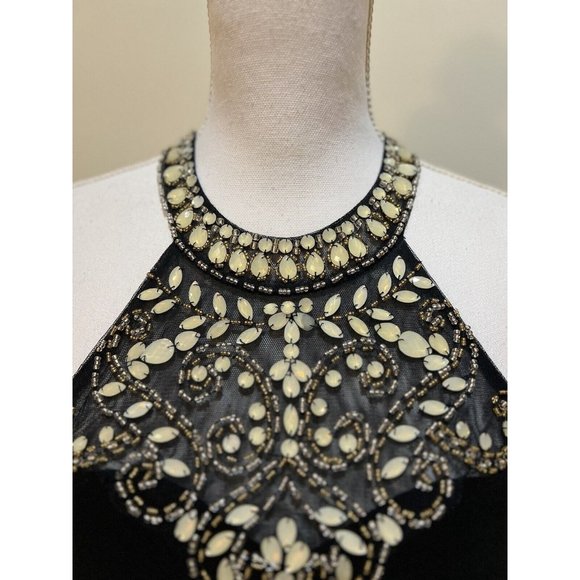 Floor Length Betsy & Adam Prom Dress ~ Black Size 2 ~ Beaded ~ Open Back - Picture 5 of 12